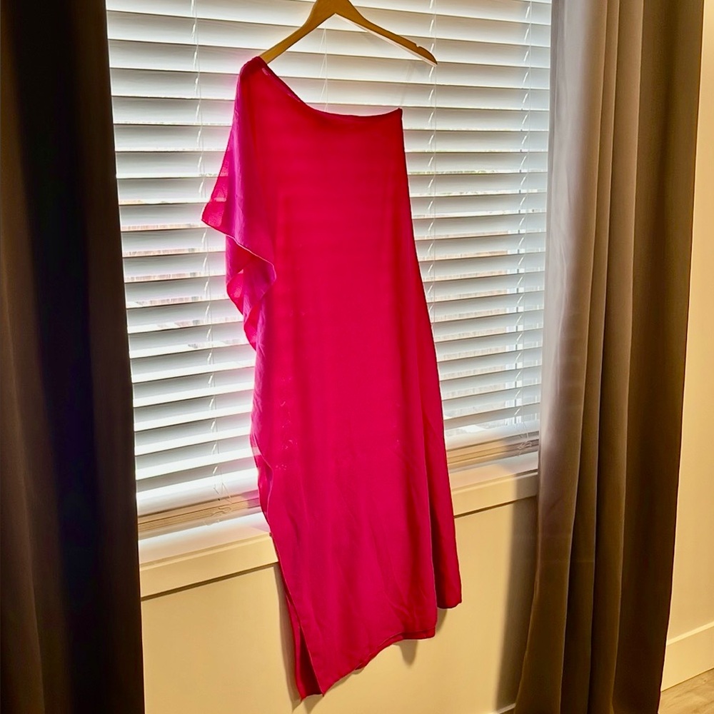 See You Monday Fuchsia One Shoulder Beach Dress Swim Cover Up